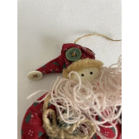 Vintage Primitive Country Santa Christmas Ornament Buttons Yarn Beard Twine - Picture 6 of 11